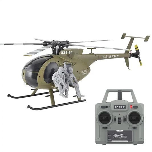 RCERA C189S MD500 Little Bird 1/28 Scale 6CH Dual Brushless Optical Flow RC Military Helicopter Army Green RTF