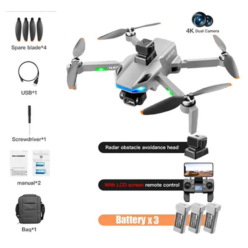 S135 Pro 4K Drone 3-Axis Gimbal GPS 5G WiFi 360° Obstacle Avoidance Brushless Dual Camera Foldable Quadcopter RTF White S135 Pro 3B - drone | FUNYAT