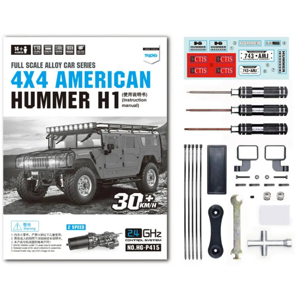 HG P415 1/10 RC Car 4x4 16CH Hummer 2.4G Alloy Version Model Truck Toys Gifts FUNYAT