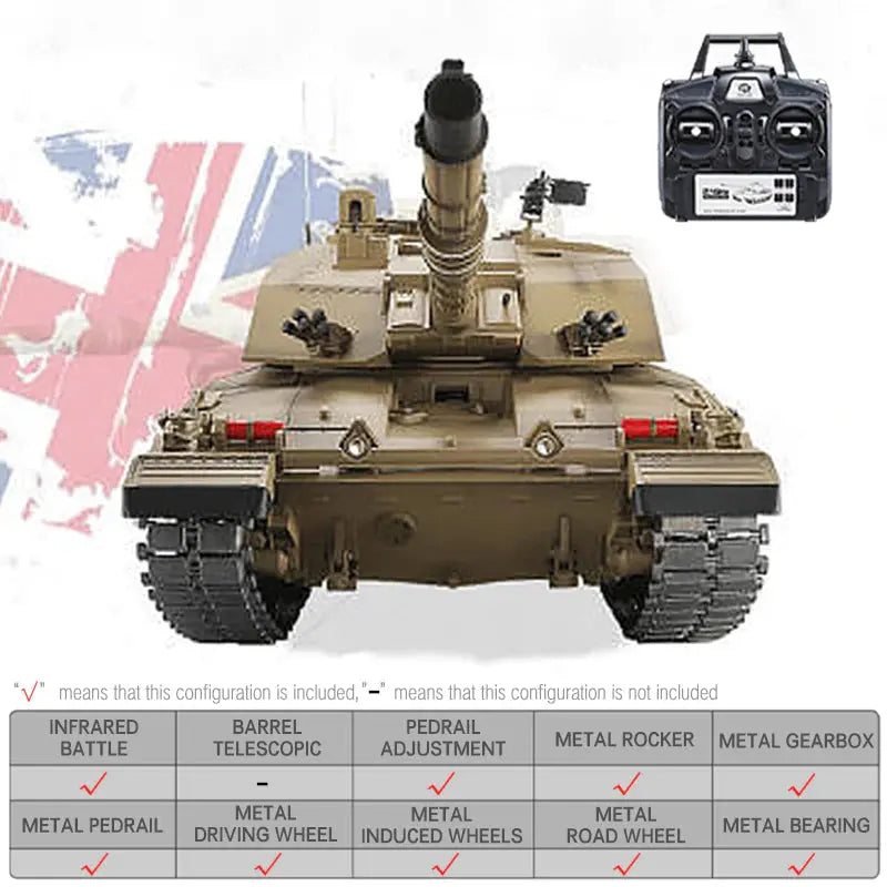 RC Tank Heng Long 3908-1 1/16 U.K Challenger 2 Spin Turret Upgrade Metal RC Main Battle Tank FUNYAT