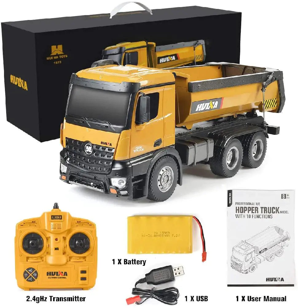 Huina 1573 Alloy Dump Truck Construction Truck RC Car 1:14 10CH Toy Car FUNYAT