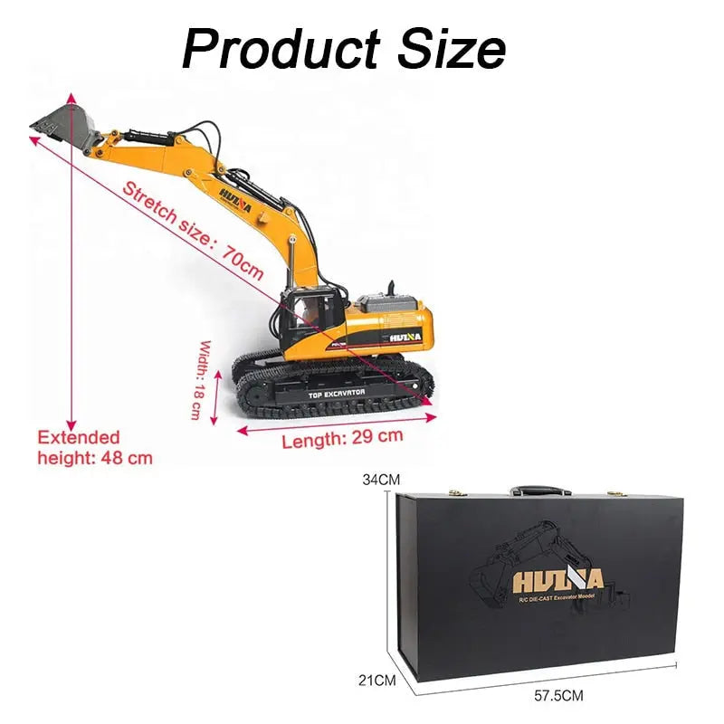 Huina 1580 1/14 Scale 2.4GHz 23CH Full Alloy Hydraulic Excavator RC Construction Car Toy - rc construction truck,rc car | FUNYAT