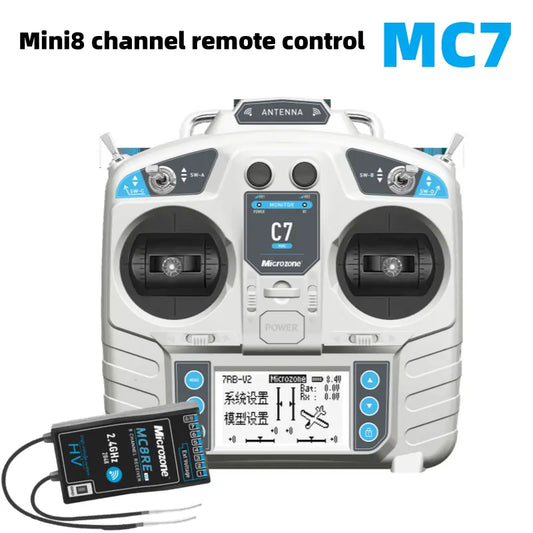 MicroZone MC7 Mini V2 2.4G Controller Transmitter with MC8RE V2 Receiver Radio System for RC Aircraft Drones Multirotor Helicopters FUNYAT