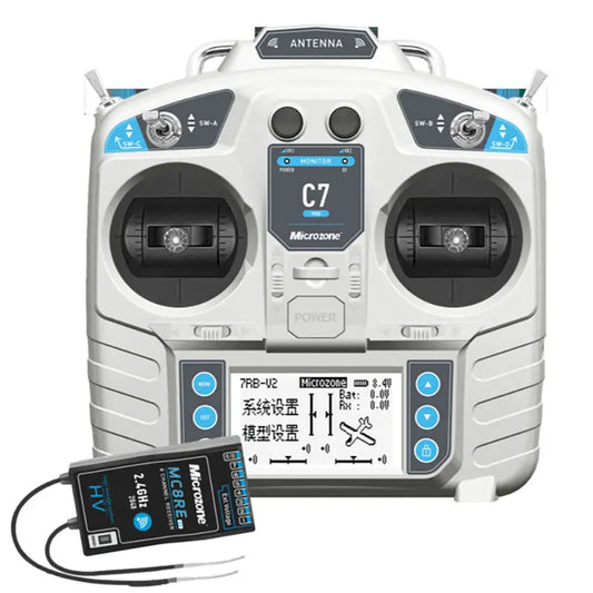MicroZone MC7 Mini V2 2.4G Controller Transmitter with MC8RE V2 Receiver Radio System for RC Aircraft Drones Multirotor Helicopters FUNYAT