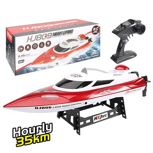 RC Boat HJ809 High Speed RC Fishing Trawler Boat 40 KM/H 2.4GHz Capsizing Reset Anti jamming Protection Red - rc boat | FUNYAT