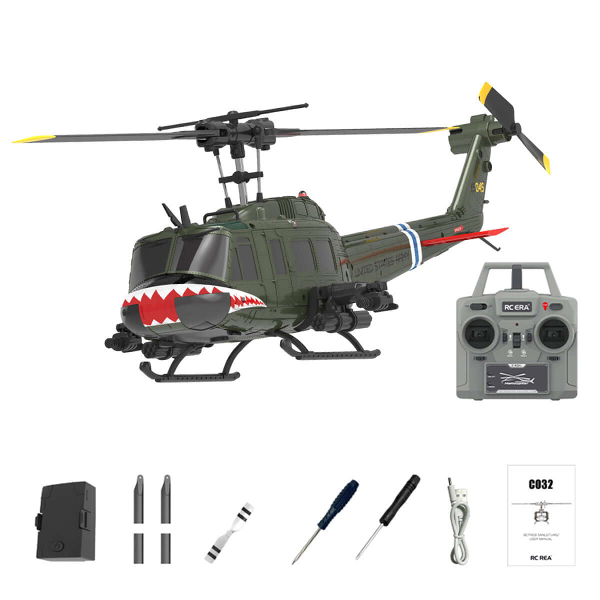 RCERA C032 UH-1 RC Helicopter – 6CH 6-Axis Gyro TOF Laser Radar Optical Flow Positioning Aerobatic Stunt Drone for Adults & Advanced Flyers - FUNYAT