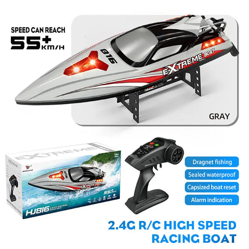 RC Boat HJ816 PRO Brushless 2 In 1 Racing Fishing Boat Trawler 55km/h High Speed RC Speedboat LED Outdoor Toys FUNYAT