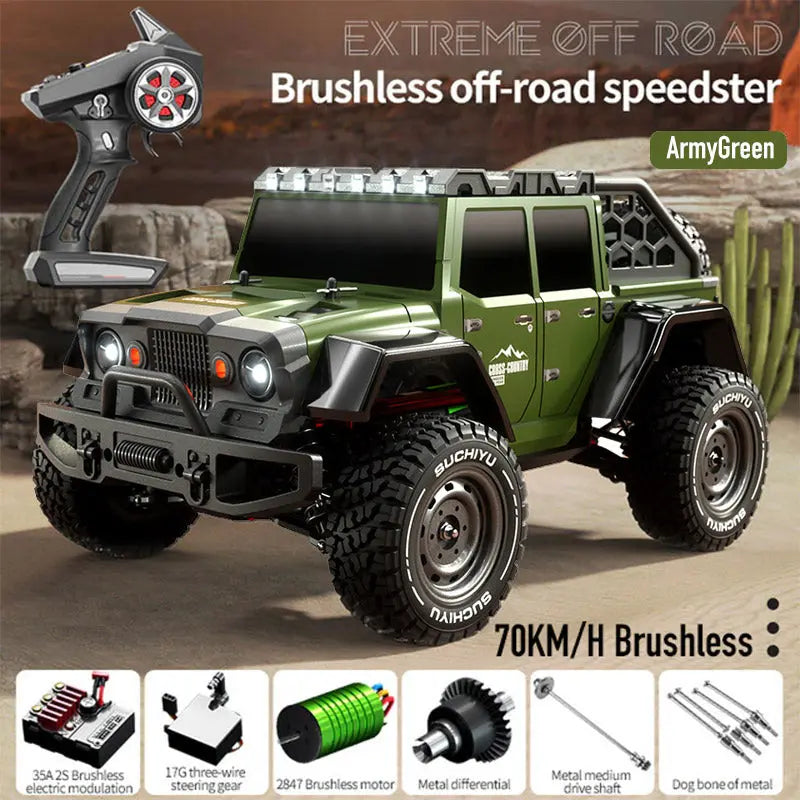 SCY 16104 Pro Jeep Retro Wrangler RC Car 116 70KMH Brushless Off-Road Car 35A ESC 2847 Brushless Motor ArmyGreen Brushless 70KM H - rc car,rc truck | FUNYAT