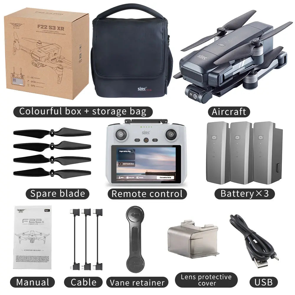 SJRC F22 S3 XR 4K Drone 6KM Repeater FCC 3-Axis Gimbal EIS HD Camera GPS 5G Quadcopter with Screen Remote Control - FUNYAT