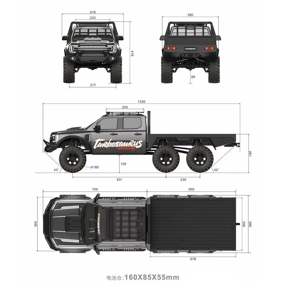 Big Dinosaur Series 1/5 RC pickup demonstrating all-terrain climbing capabilities