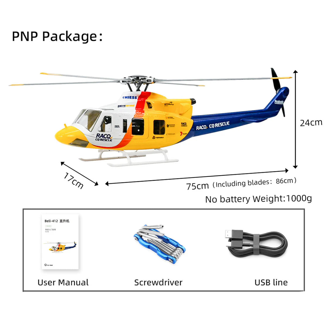 Durable frame design of FLYWING Bell 412 470L scale RC helicopter