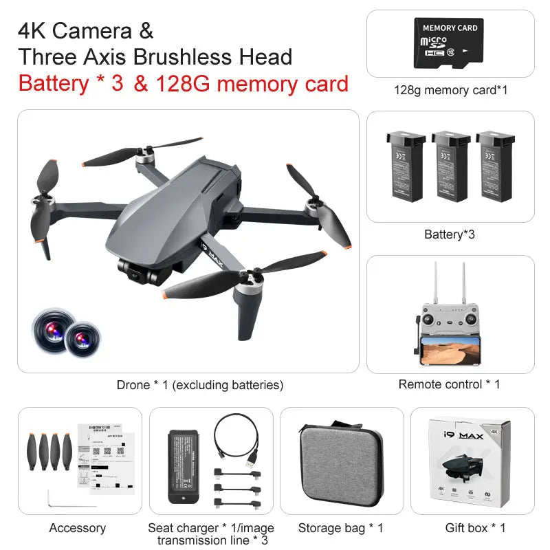 i9 MAX 4K Drone 3-Axis Gimbal HD Camera GPS 5G WIFI 3KM FPV 26Min Fly Professional Brushless RC Quadcopter - drone | FUNYAT