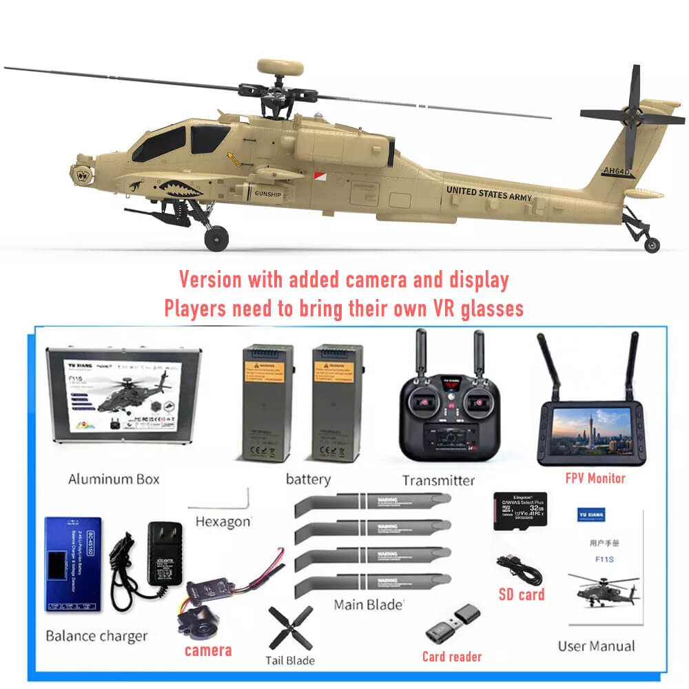 YUXIANG F11H Apache RC Helicopter GPS Brushless 3D Stunt Altitude Hold Optical Flow Positioning RTF With Camera FPV Display Version 2 Battery - RC Helicopter | FUNYAT