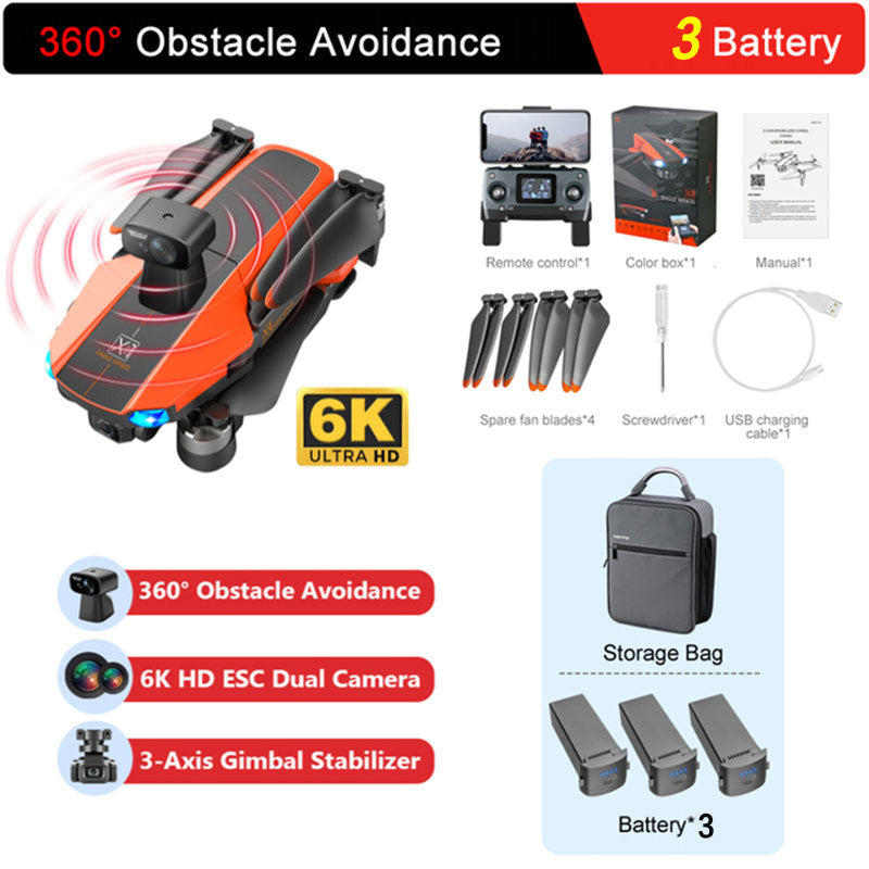 JJRC X22 3-Axis Gimbal Drone GPS 5G WiFi FPV 6K Dual HD Camera Foldable Brushless Obstacle Avoidance Quadcopter FUNYAT