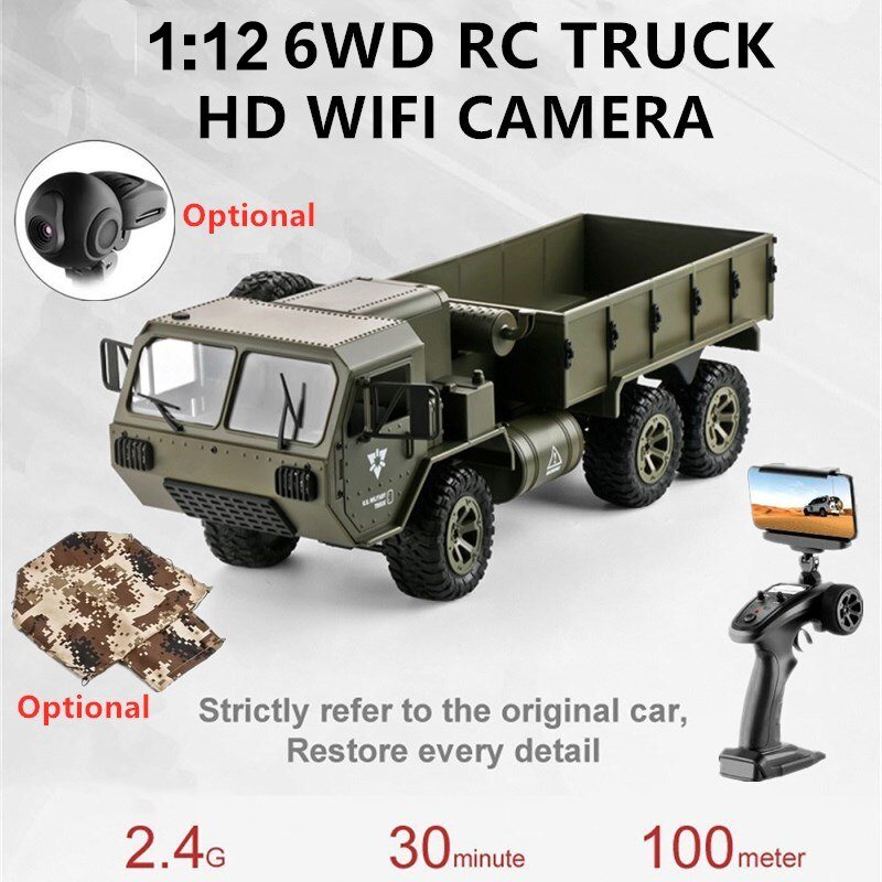RC Truck FY004 Full Scale Wheeled Truck 1:12 Six Wheel Drive Cross Country Simulation Military Truck
