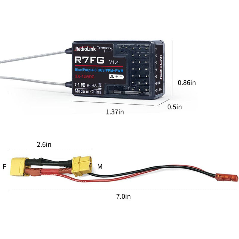 Radiolink RC6GS V3 2.4G 7 Channel Radio Transmitter with R7FG Receiver Gyro Telemetry Included Remote Controller for RC Car Boat