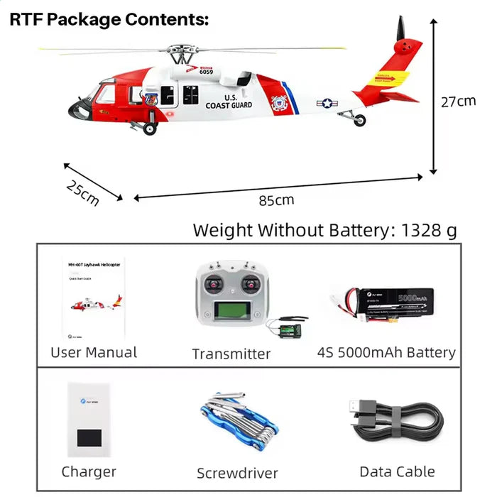 FLYWING MH-60T Jayhawk 470L Scale RC Helicopter RTF with 1x 5000mAh battery — 1 Battery Package