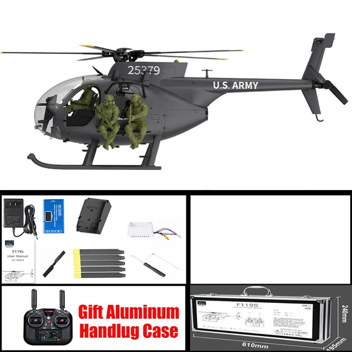 YUXIANG F118S MH-6 Little Bird 1/16 Scale 250-Class FPV RC Military Helicopter 5-Blade Flybarless GPS RTF Black Without Camera - RC Helicopter | FUNYAT