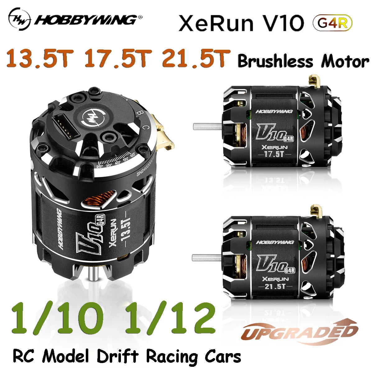 Hobbywing XeRun V10 G4R ROAR Sensored Brushless Motor for 1/10 RC Drift & Racing (13.5T / 17.5T / 21.5T) - RC Car Parts | FUNYAT