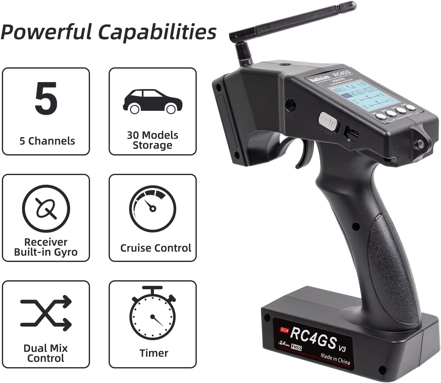 Radiolink RC4GS V3 5 Channels RC Radio Transmitter and R6FG Receiver Gyro Integrated Remote Control for RC Car Boat