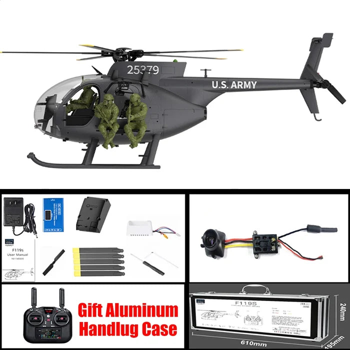 YUXIANG F118S MH-6 Little Bird 1/16 Scale 250-Class FPV RC Military Helicopter 5-Blade Flybarless GPS RTF Black With Camera - RC Helicopter | FUNYAT