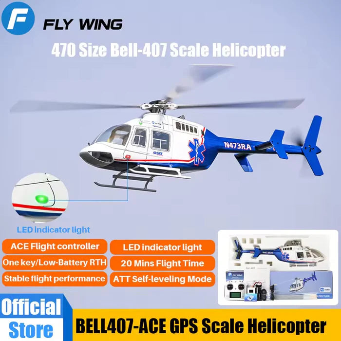 FLYWING Bell407 470 Class RC Helicopter scale Bell-407 body side profile view
