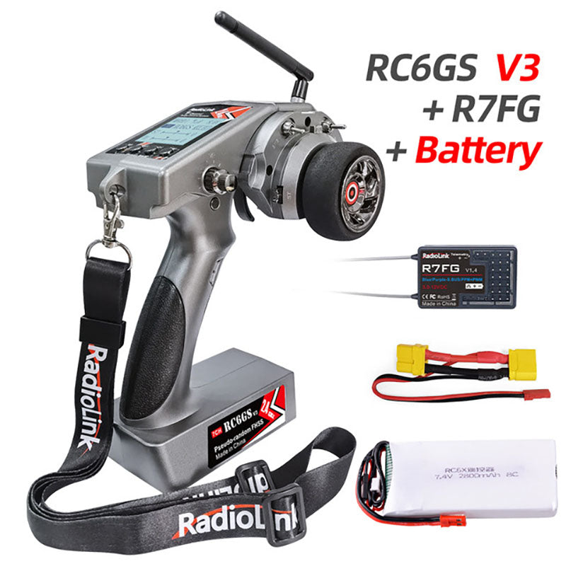 Radiolink RC6GS V3 2.4G 7 Channel Radio Transmitter with R7FG Receiver Gyro Telemetry Included Remote Controller for RC Car Boat