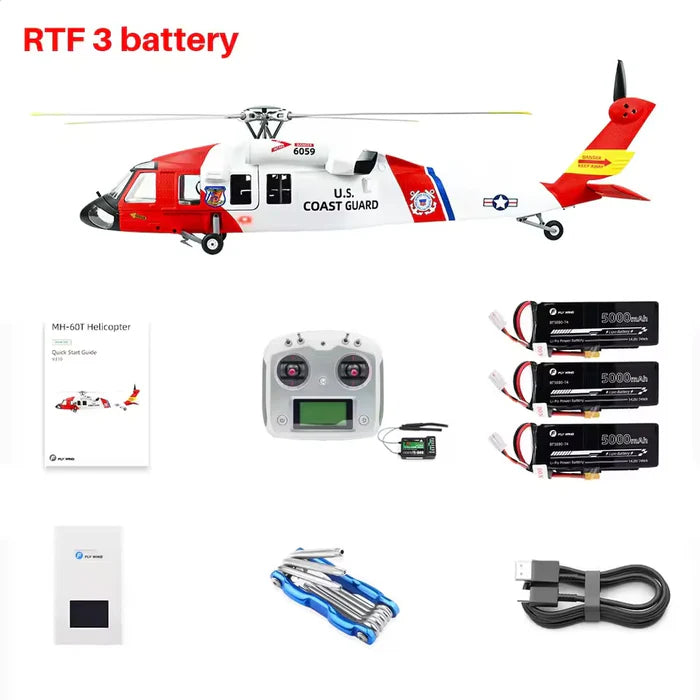 FLYWING MH-60T Jayhawk 470L Scale RC Helicopter RTF with 3x 5000mAh battery — 3 Battery Package