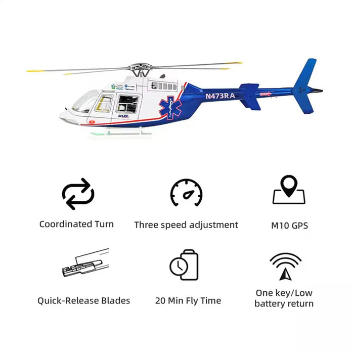 FLYWING Bell407 four-blade main rotor 810mm diameter 470 class RC helicopter detail
