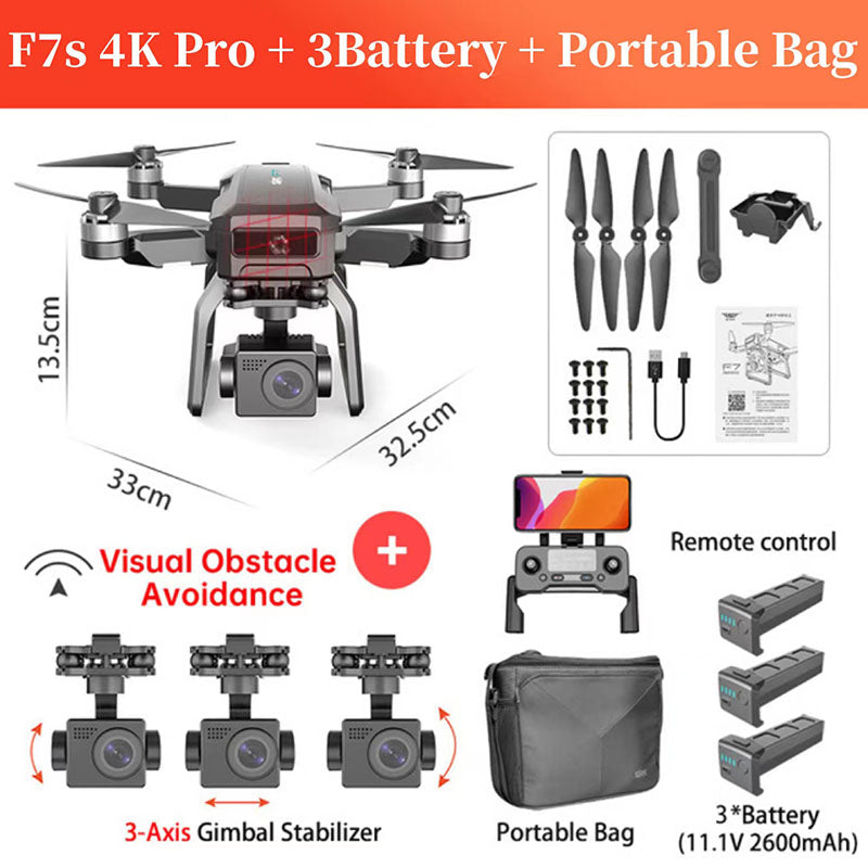 SJRC F7 F7S PRO RC Drone 4K 3-Axis Gimbal Obstacle Avoidance Professional Brushless GPS 5G WiFi Quadcopter FUNYAT