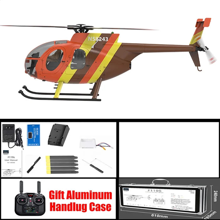 YUXIANG F118S MH-6 Little Bird 1/16 Scale 250-Class FPV RC Military Helicopter 5-Blade Flybarless GPS RTF Orange Without Camera - RC Helicopter | FUNYAT