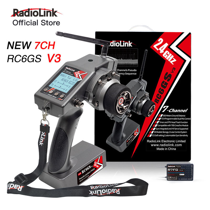 Radiolink RC6GS V3 2.4G 7 Channel Radio Transmitter with R7FG Receiver Gyro Telemetry Included Remote Controller for RC Car Boat