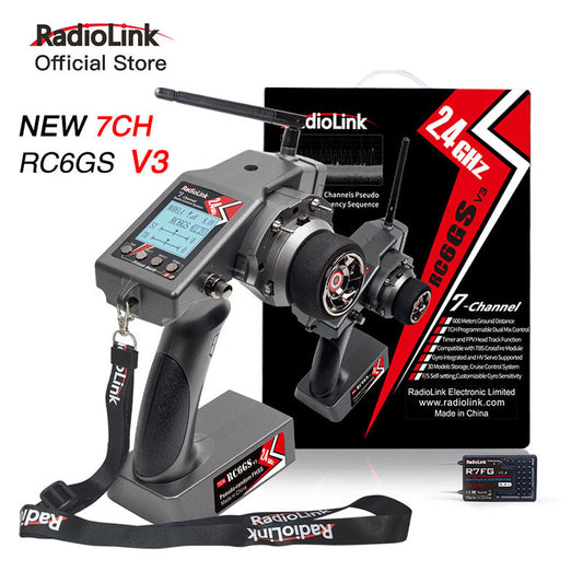 Radiolink RC6GS V3 2.4G 7 Channel Radio Transmitter with R7FG Receiver Gyro Telemetry Included Remote Controller for RC Car Boat FUNYAT