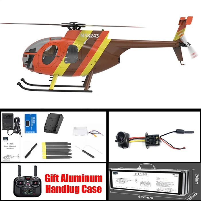 YUXIANG F118S MH-6 Little Bird 1/16 Scale 250-Class FPV RC Military Helicopter 5-Blade Flybarless GPS RTF Orange With Camera - RC Helicopter | FUNYAT