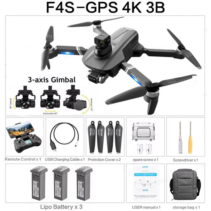 4K Drone 3-Axis Gimbal 360° Obstacle Avoidance F4S Professional Dual HD EIS Camera GPS 5G Wifi Brushless Quadcopter