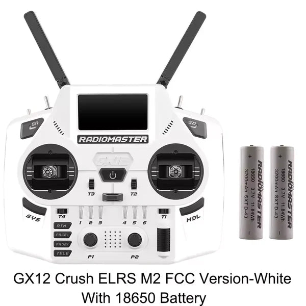 RadioMaster GX12 Crush ExpressLRS Radio Controller 1000Hz CNC Hall Gimbal Dual Band 16CH Transmitter for FPV Drones White Included 18650*2 Battery - RC Radio Controller | FUNYAT