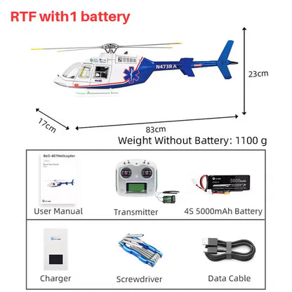 FLYWING Bell407 470 Class RC Helicopter RTF with 1x 5000mAh battery — 1 Battery Package
