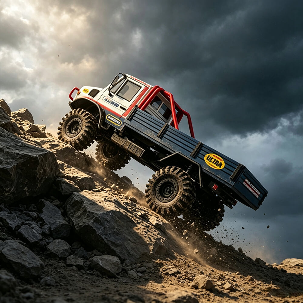 CROSSRC EMO XXL Ultra Thunder Dragon 6x6 — steel CVD front axle and straight rear axle detail