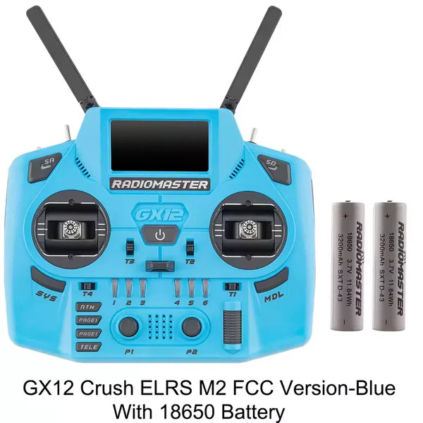RadioMaster GX12 Crush ExpressLRS Radio Controller 1000Hz CNC Hall Gimbal Dual Band 16CH Transmitter for FPV Drones Blue Included 18650*2 Battery - RC Radio Controller | FUNYAT