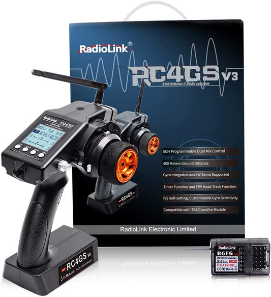 Radiolink RC4GS V3 5 Channels RC Radio Transmitter and R6FG Receiver Gyro Integrated Remote Control for RC Car Boat FUNYAT