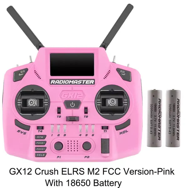 RadioMaster GX12 Crush ExpressLRS Radio Controller 1000Hz CNC Hall Gimbal Dual Band 16CH Transmitter for FPV Drones Pink Included 18650*2 Battery - RC Radio Controller | FUNYAT