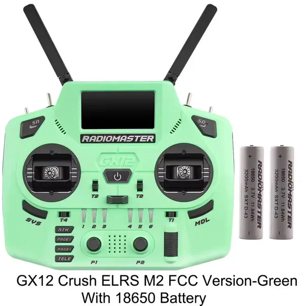 RadioMaster GX12 Crush ExpressLRS Radio Controller 1000Hz CNC Hall Gimbal Dual Band 16CH Transmitter for FPV Drones Green Included 18650*2 Battery - RC Radio Controller | FUNYAT