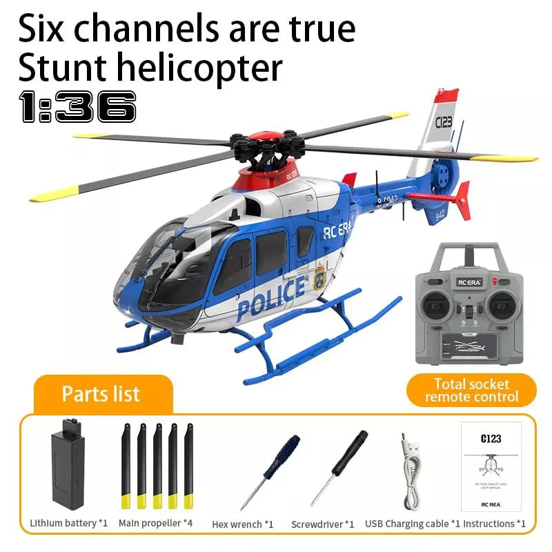 RCERA C123 EC135 RC Helicopter 4CH 6-Axis Gyro Direct drive dual brushless optical flow positioning Air pressure fixed altitude true ducted Helicopter