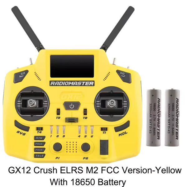 RadioMaster GX12 Crush ExpressLRS Radio Controller 1000Hz CNC Hall Gimbal Dual Band 16CH Transmitter for FPV Drones Yellow Included 18650*2 Battery - RC Radio Controller | FUNYAT