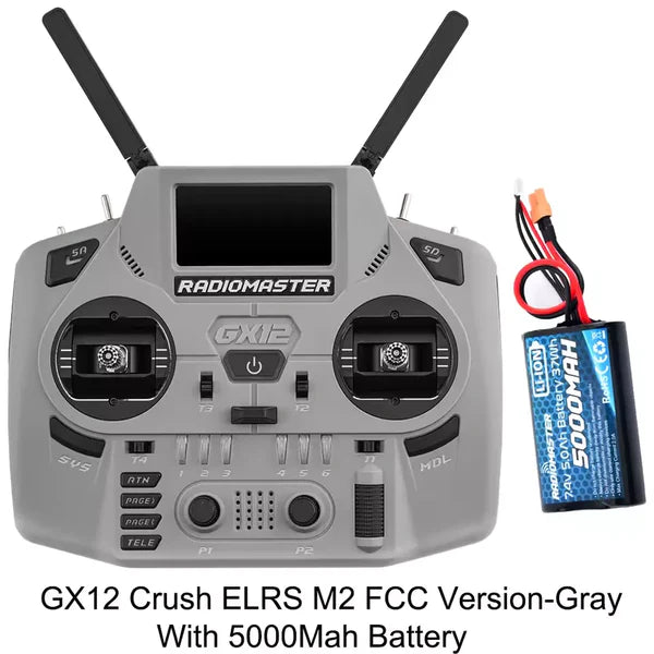 RadioMaster GX12 Crush ExpressLRS Radio Controller 1000Hz CNC Hall Gimbal Dual Band 16CH Transmitter for FPV Drones Gray Included 5000mAh Battery - RC Radio Controller | FUNYAT