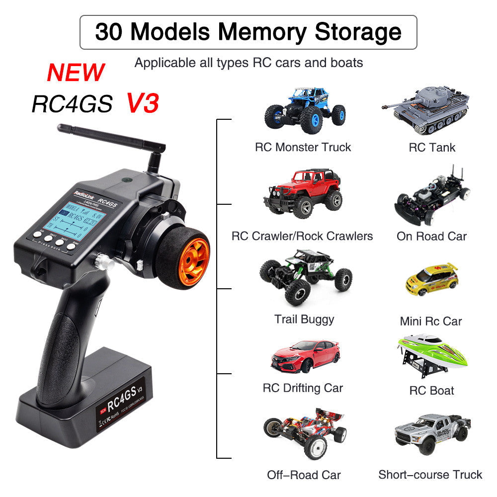 Radiolink RC4GS V3 5 Channels RC Radio Transmitter and R6FG Receiver Gyro Integrated Remote Control for RC Car Boat