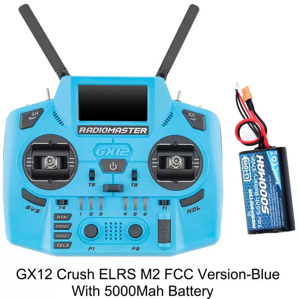 RadioMaster GX12 Crush ExpressLRS Radio Controller 1000Hz CNC Hall Gimbal Dual Band 16CH Transmitter for FPV Drones Blue Included 5000mAh Battery - RC Radio Controller | FUNYAT