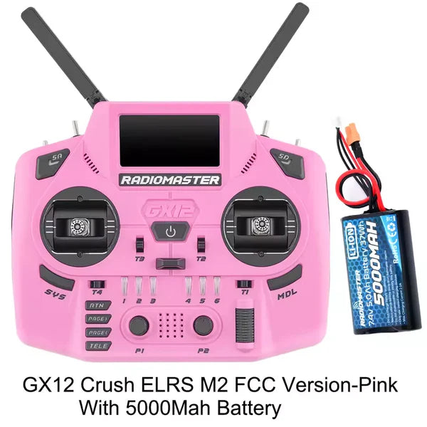 RadioMaster GX12 Crush ExpressLRS Radio Controller 1000Hz CNC Hall Gimbal Dual Band 16CH Transmitter for FPV Drones Pink Included 5000mAh Battery - RC Radio Controller | FUNYAT