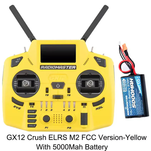 RadioMaster GX12 Crush ExpressLRS Radio Controller 1000Hz CNC Hall Gimbal Dual Band 16CH Transmitter for FPV Drones Yellow Included 5000mAh Battery - RC Radio Controller | FUNYAT