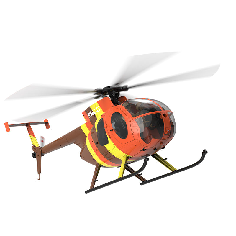 YUXIANG F118S MH-6 Little Bird orange color 485mm fuselage 191mm height side view